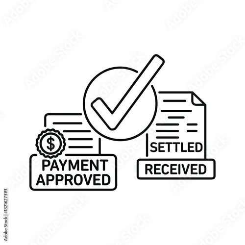 Line icon set for payment approval and transaction settled receipt