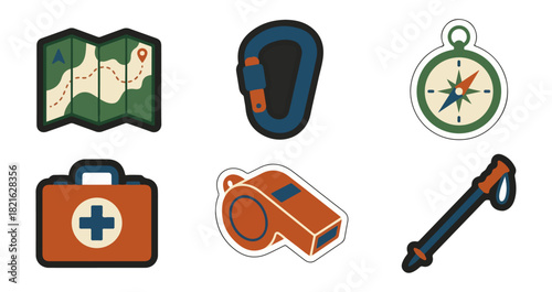 Outdoor adventure equipment collection illustration