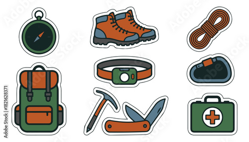 Outdoor adventure equipment collection illustration
