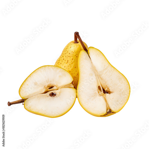 Juicy Yellow Pears Sliced in Half on a White Background Showcasing Fresh Fruit