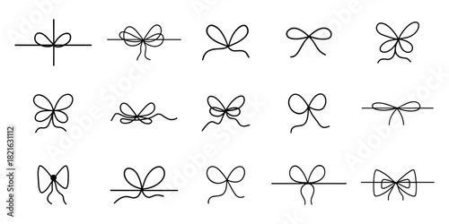 Hand drawing ribbon bow decoration elements, doodle gift bow, gift wrap symbols, vector illustration