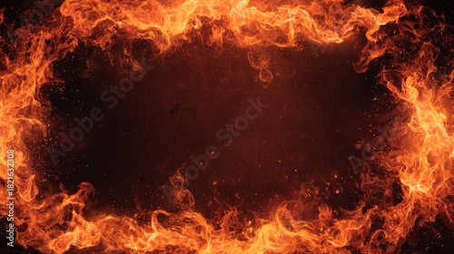 Abstract Border Design with Fiery Flames for Artistic Background and Copy Space in Hot and Spicy Theme