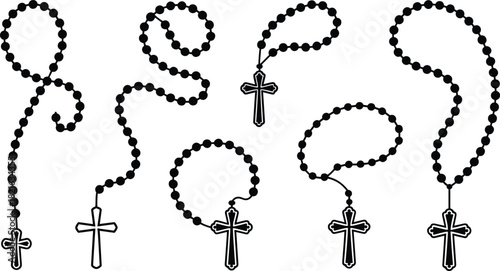 Black Rosary Beads and Crosses Collection christian