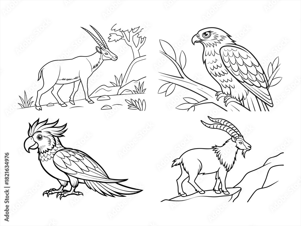 Obraz premium coloring page line art the bird black vector bundle