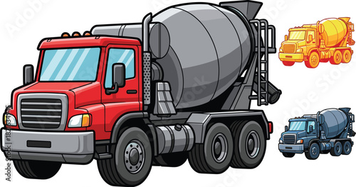 Cartoon Cement Truck Delivering Construction Materials on a Building Site for Infrastructure Projects & Heavy Industry, a Colorful & Detailed Vehicle Illustration for Children & Adults, Perfect for Ed