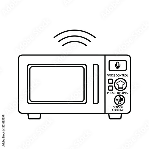 Outline icon of a smart microwave oven with voice control feature