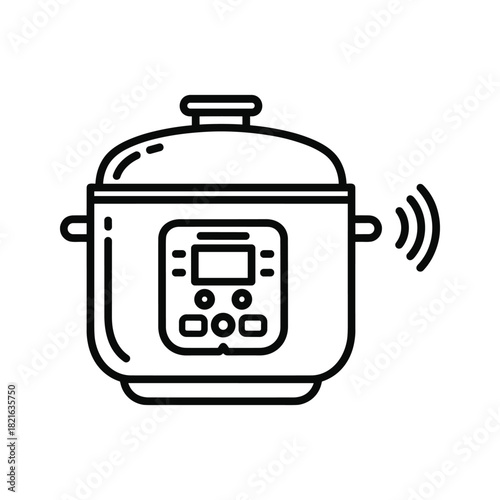 Black and white icon of a modern electric pressure cooker isolated on