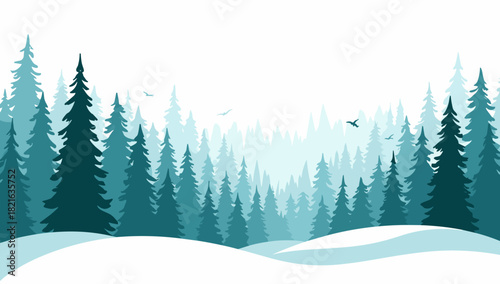 A serene winter fir tree forest christmas landscape