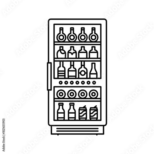 Outline icon of a beverage refrigerator stocked with various bottles and cans