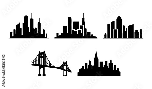 City Skyline and Bridge Silhouettes