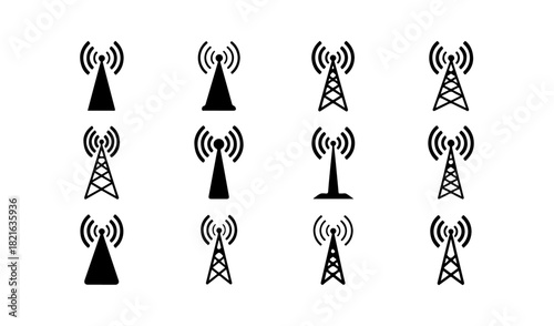 Wireless Communication Tower Icons Set
