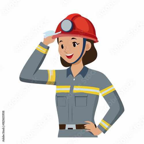 Smiling female firefighter in uniform saluting at fire station showing respect and dedication to her profession with a positive attitude.