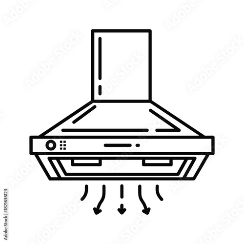 Outline icon of a kitchen range hood with ventilation arrows isolated on