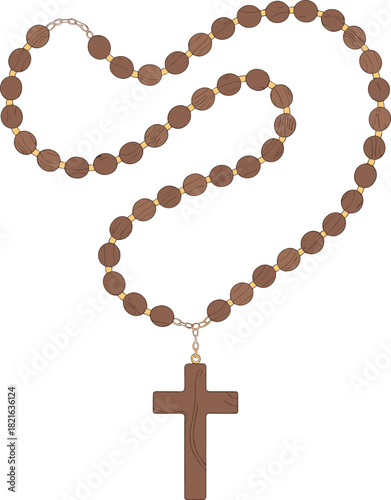 Wooden rosary beads with a cross pendant vector