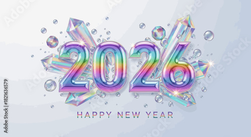 Celebrate 2026 with dazzling iridescent design elements for a vibrant New Year, perfect for festive greetings and stylish holiday marketing campaigns