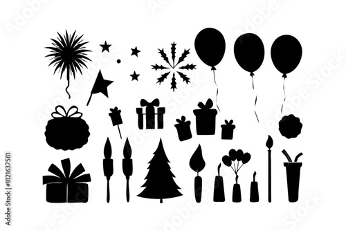 Abstract Black Silhouette of a Stylized Festival Elephants