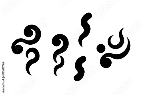 Abstract black swirling smoke and steam on white background