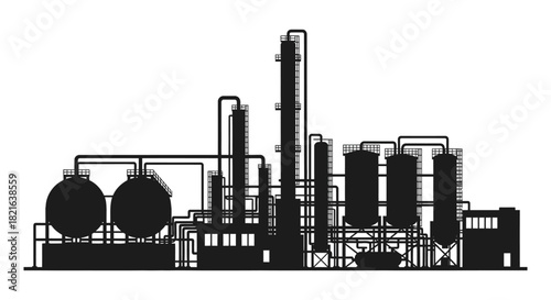industrial complex with pipes tanks and buildings a striking silhouette
