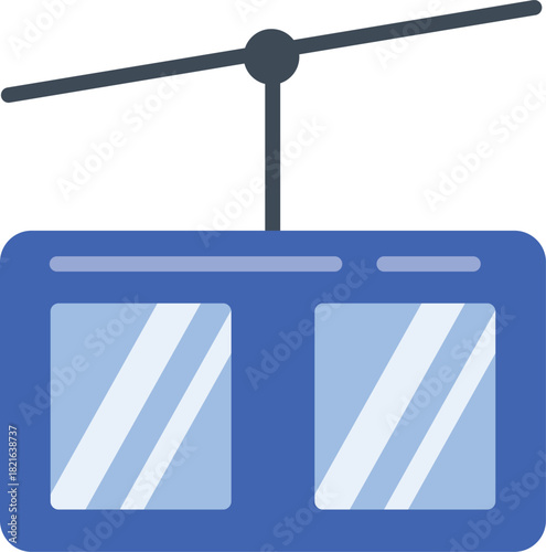 A blue and white image of a cable car with a blue and white sign on it