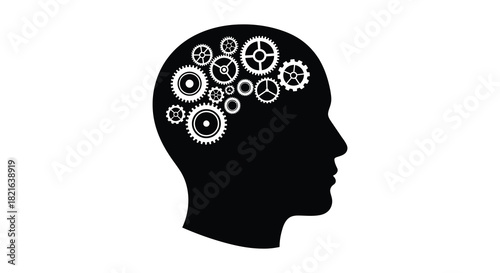 A human head filled with gears and cogs a striking silhouette