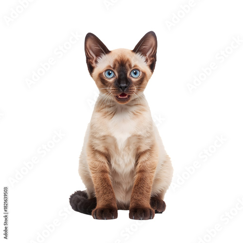 Cute Siamese Cat With Striking Blue Eyes Sitting Calmly