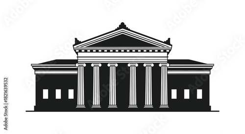 Classical building facade with columns detailed architectural design silhouette