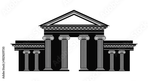 Classical building with columns and pediment a striking black and white silhouette