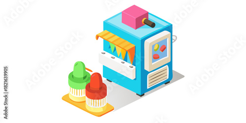 Bright ice cream vending machine with colorful bottles