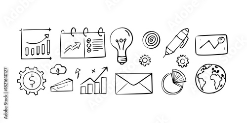 Business and technology icons on white background vector