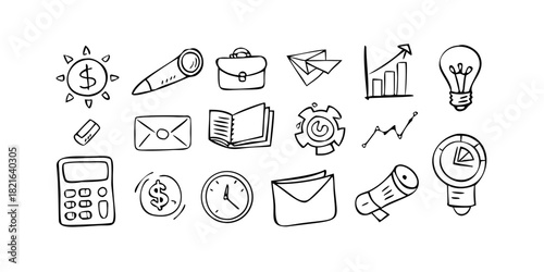 Business Icons Collection with Dollar Sign Lightbulb and Briefcase