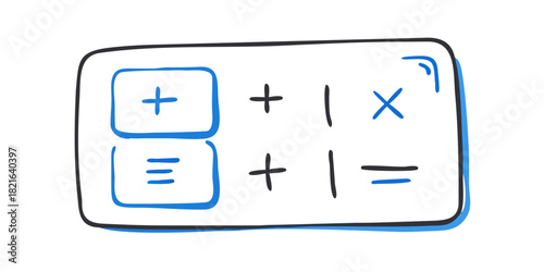 Calculator doodle with math symbols on white background
