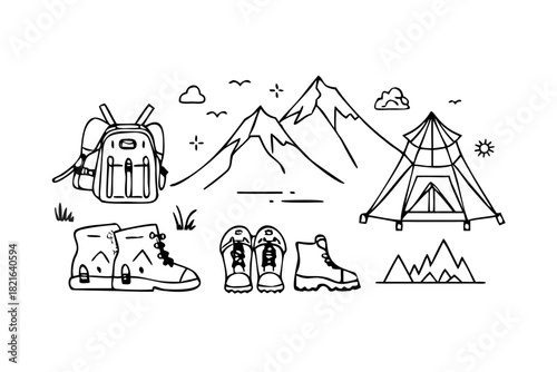 Camping Tent and Backpack on White Background outdoor