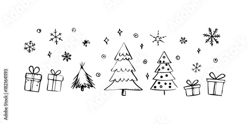 Christmas doodle elements with transparent background