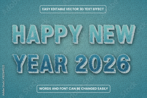 Modern happy new year 2026 3d text effect with fuzzy texture, an easily editable vector design