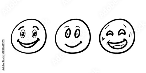 Collection of hand drawn smiley faces with different emotions