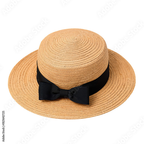 Stylish Straw Hat With Black Bow for Summer Outings and Casual Events