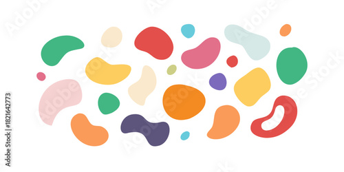 Colorful abstract blob shapes scattered on black background