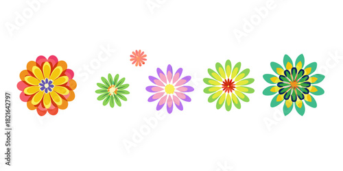 Colorful abstract flowers with layered petals floral