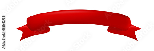Glossy red arched ribbon banner with a smooth, shiny finish and decorative forked ends.