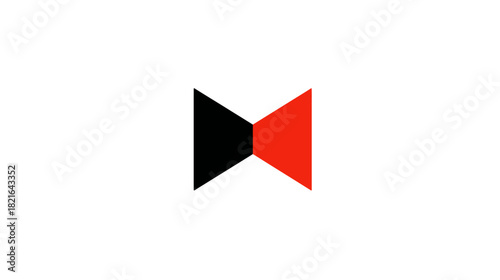 Abstract Geometric Bow Tie Shape Design with Black and Red Elements. Modern Minimalist Symbol for Graphic Design and Branding.