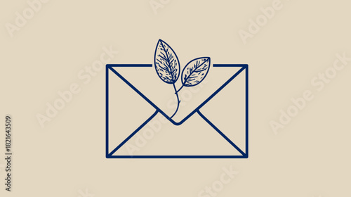 Minimalist eco-friendly communication concept with a stylized envelope and natural leaves, symbolizing green growth.