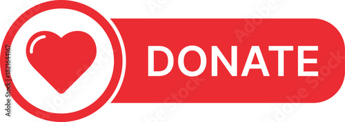 Red donate button with white heart icon and text vector red button