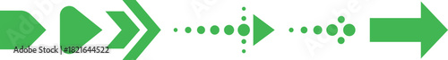 Green arrows and circles progressing across white background progression movement vector