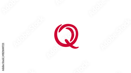 Vibrant red abstract letter Q graphic on a clean white backdrop, elegant typography element for branding and design projects.