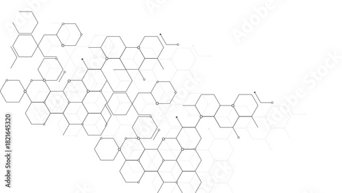 Molecular structure design,biomolecular structure and communication, Connecting hexagons with dots and lines