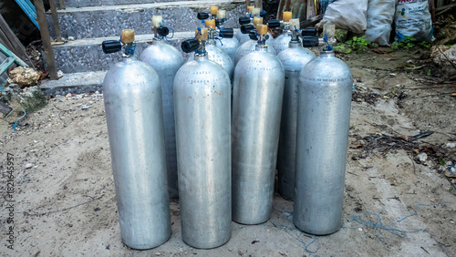 several diving tanks that will be used for diving