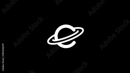Stylized Letter C with Orbiting Ring on Black Background - Cosmic Planet Initial Monogram Design Concept
