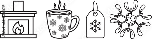 Minimalist Black Outline Winter and Christmas Holiday Icons Set