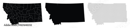 Montana State Maps Vector Illustration with County Borders and Silhouette