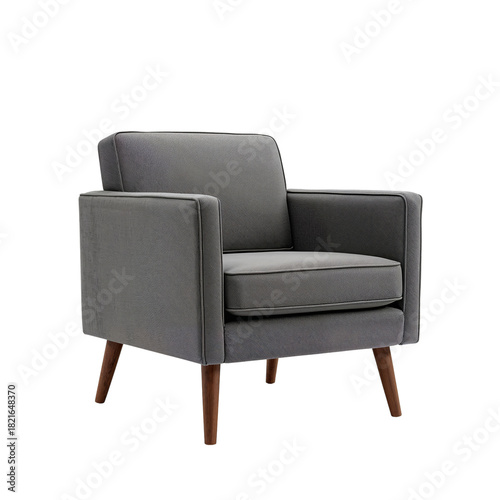 Elegant Gray Armchair With Wooden Legs in Stylish Modern Design for Living Sp...
